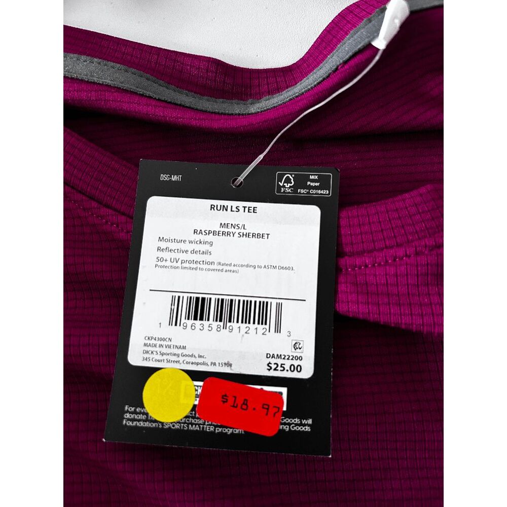 DSG Men's Stride Run Long Sleeve Thumbholes T-Shirt Purple Raspberry Large - Picture 4 of 5
